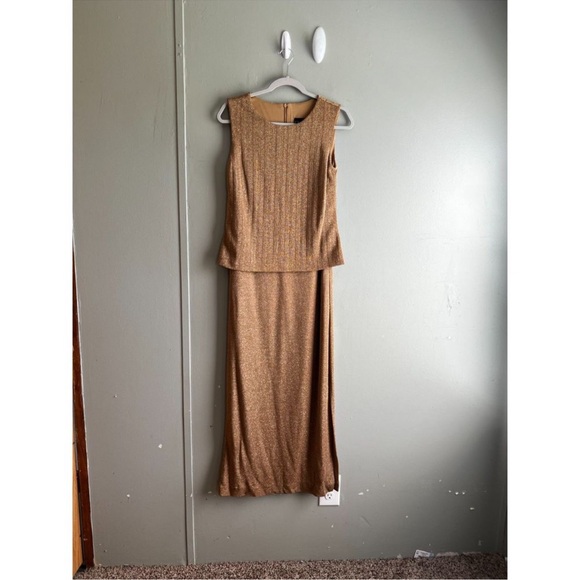 Alex Evenings Gold Bronze Shimmer Evening Gown 2 Piece Set Wedding Event - 8 - Picture 8 of 9